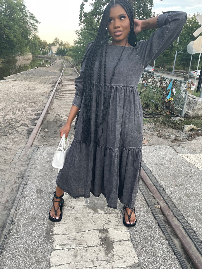 BLACK DENIM BOHEMIAN CHIC DRESS